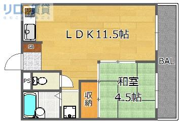 エクセレント上新サンウィング(1LDK/1階)の間取り写真