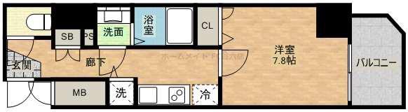 プレサンス上町台リベルテ(1K/9階)の間取り写真