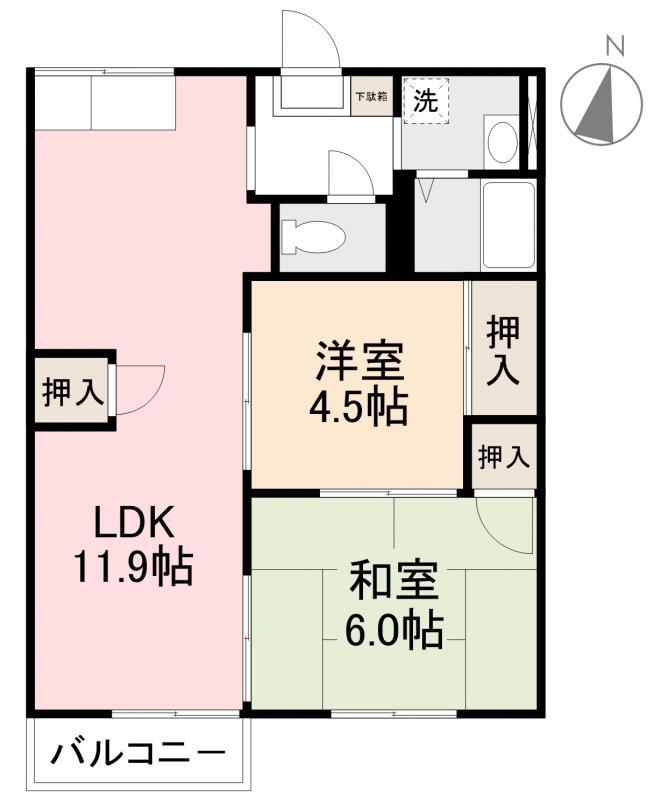 フレグランス二宮(2LDK/1階)の間取り写真