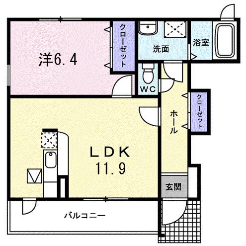 グロリオーサⅠ(1LDK/1階)の間取り写真