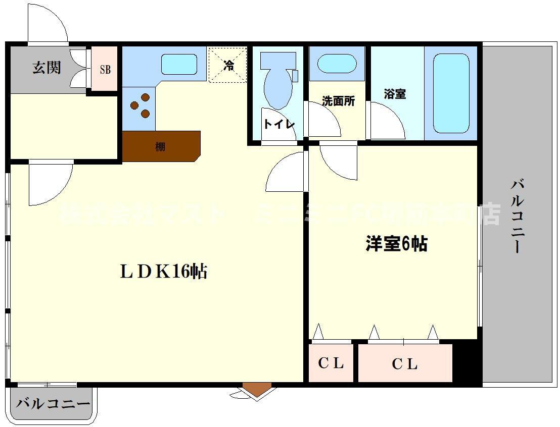 グランデージ新深江(1LDK/3階)の間取り写真