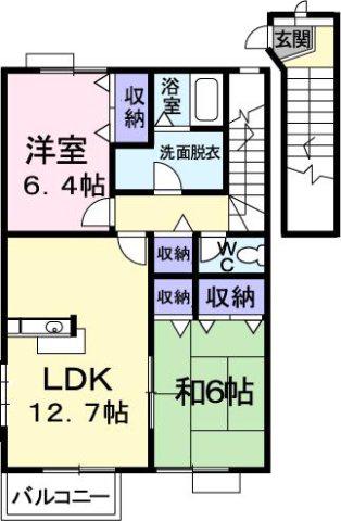 ヌーベル・シャトウD(2LDK/2階)の間取り写真