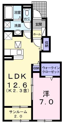 MORE ROSE(1LDK/1階)の間取り写真