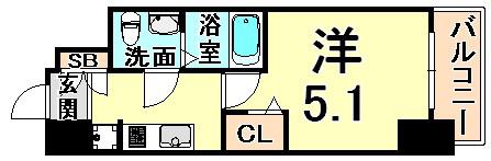 アリビオ立花2(1K/6階)の間取り写真
