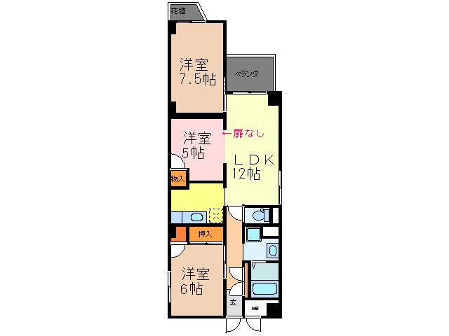 メゾン城山(3LDK/5階)の間取り写真