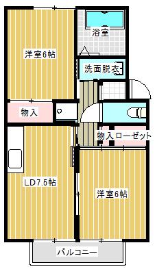 プレジールいせA(2DK/2階)の間取り写真