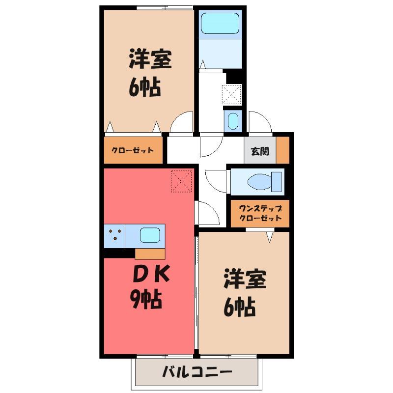 ダイヤモンドB(2DK/1階)の間取り写真