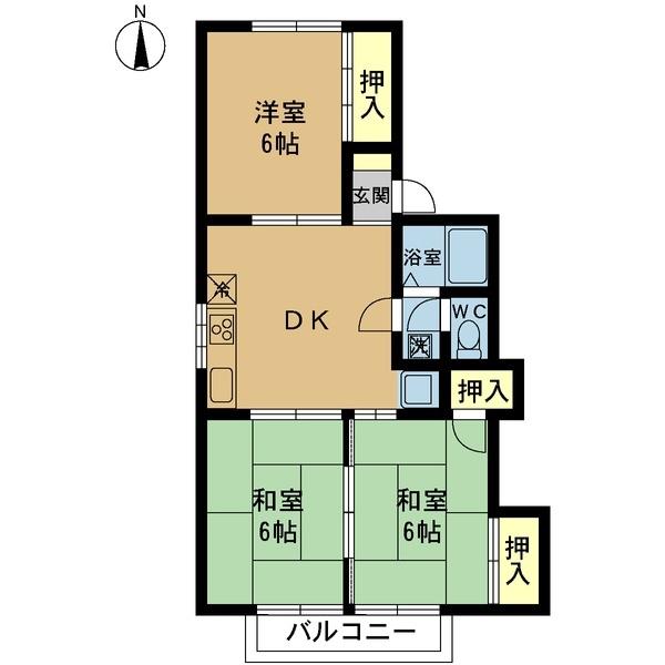 グリーンポケット江南(3DK/2階)の間取り写真