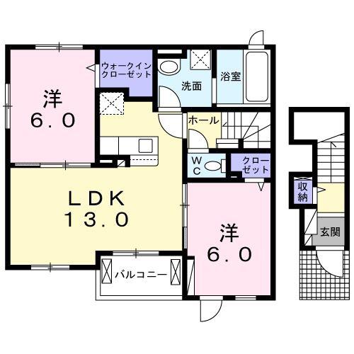 フェリーチェ・ビボI(2LDK/2階)の間取り写真