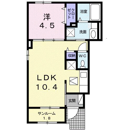 東田カレントハウスI(1LDK/1階)の間取り写真