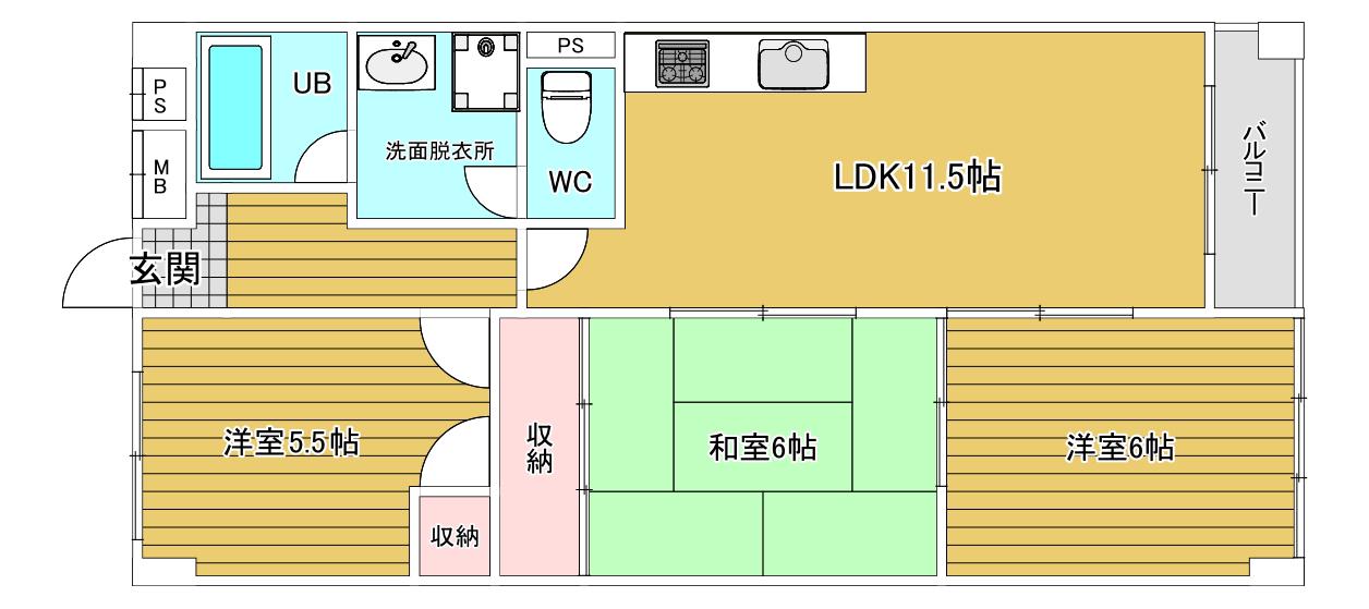 博多ニッコーハイツ(3LDK/7階)の間取り写真