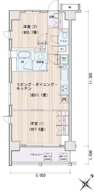 エスティメゾン豊洲レジデンス(2LDK/6階)の間取り写真