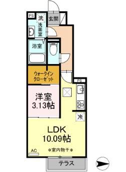 ラフィネ三沢(1LDK/1階)の間取り写真