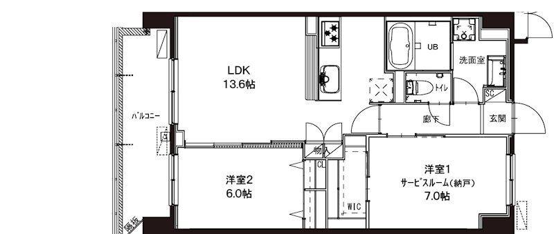ブルーブラン新横浜(2LDK/8階)の間取り写真
