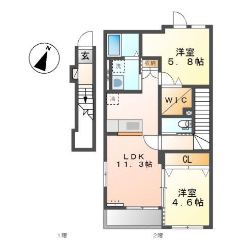 URBAN SQUARE(2LDK/2階)の間取り写真