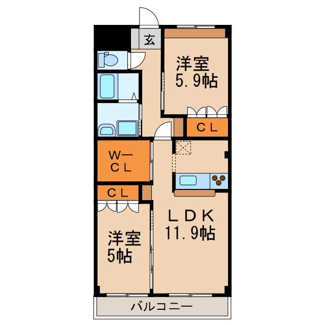 リバーサイドパレス玉の井(2LDK/2階)の間取り写真