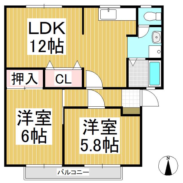 サンビレッジ上田原B(2LDK/1階)の間取り写真