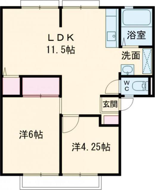 ロイヤルヒルズ III棟(2LDK/1階)の間取り写真