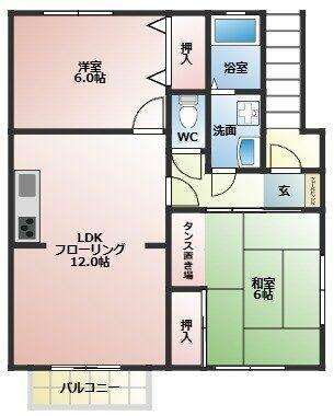 貸アパート 北九州市小倉南区企救丘5丁目(3DK/2階)の間取り写真