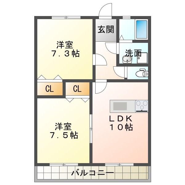 フォンテーヌ(2LDK/2階)の間取り写真