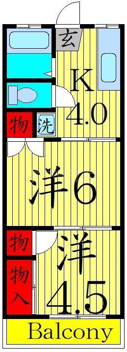 渕江ホワイトハイツ(2K/1階)の間取り写真