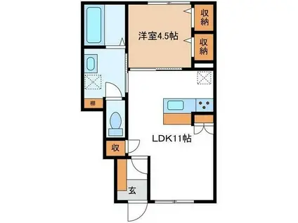 風とみどりのカシェット華(1LDK/1階)の間取り写真