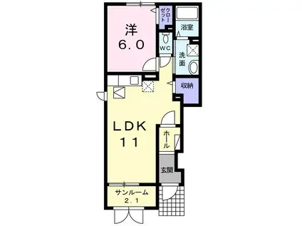 サウス ブルック(1LDK/1階)の間取り写真