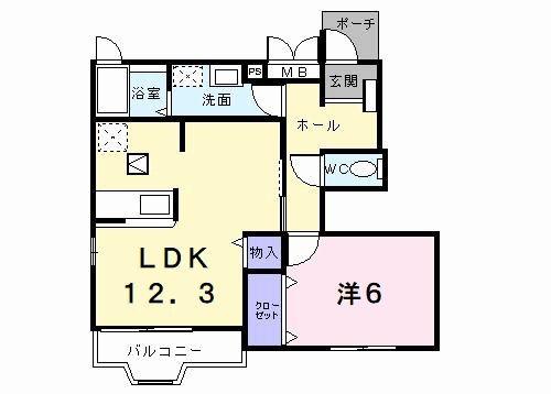 ピュア ファウンテン ヴィラI(1LDK/1階)の間取り写真