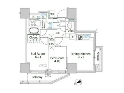 PARK AXIS浅草橋二丁目(2LDK/11階)の間取り写真