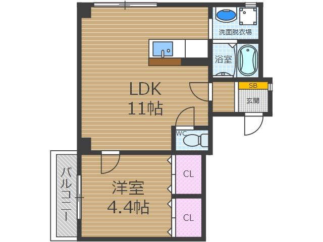 杉本ビル(1LDK/2階)の間取り写真