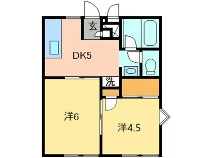 ツインハイツワタナベA棟(2DK/2階)の間取り写真