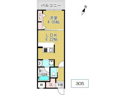 ガレリア南豊中(1LDK/2階)の間取り写真