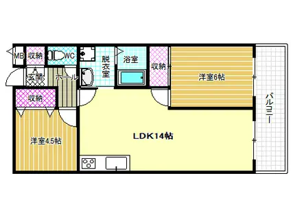 ロイヤルハイツ一津屋(2LDK/2階)の間取り写真