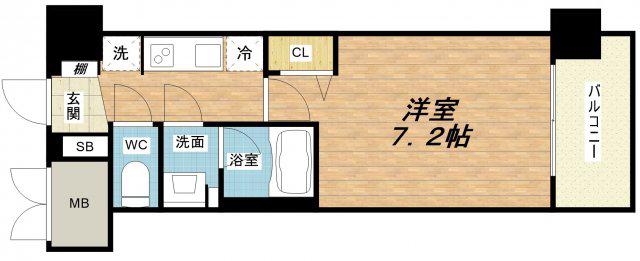 スプランディッド難波サウス(1K/2階)の間取り写真