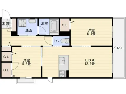 シャーメゾン ジーコ―ト ホウゼンジ(2LDK/3階)の間取り写真