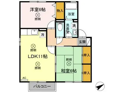 ドミール(2LDK/2階)の間取り写真