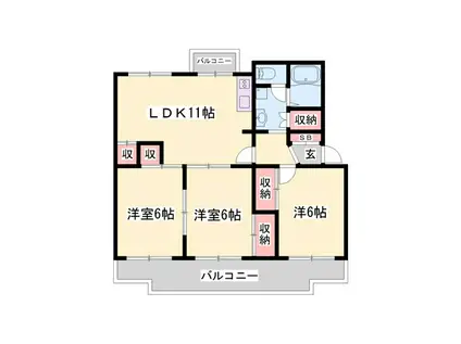 尾上グリーンハイツC棟(3LDK/5階)の間取り写真