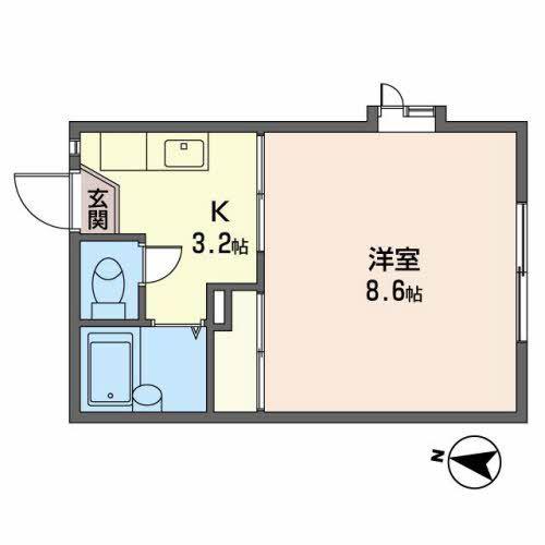 アルコットB(1K/1階)の間取り写真