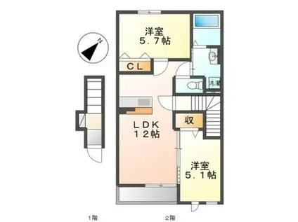 ロックフィールド(1LDK/2階)の間取り写真