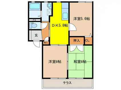 サン・クレールB C(3DK/1階)の間取り写真