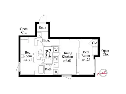 エクサム三軒茶屋IV(2DK/2階)の間取り写真