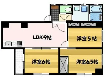 八幡町七福マンション(3DK/6階)の間取り写真