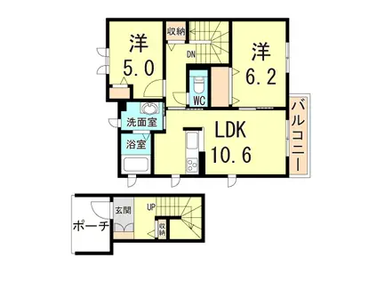 シャーメゾン水谷(2LDK/2階)の間取り写真