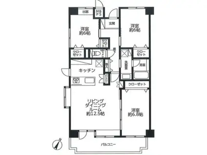 ヴィルゾンたまき(3LDK/1階)の間取り写真