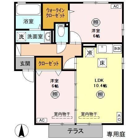 オーククレストI/II/III/IV/V/VI(2LDK/1階)の間取り写真