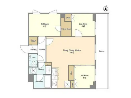 メゾンドオンディーヌ(3LDK/3階)の間取り写真