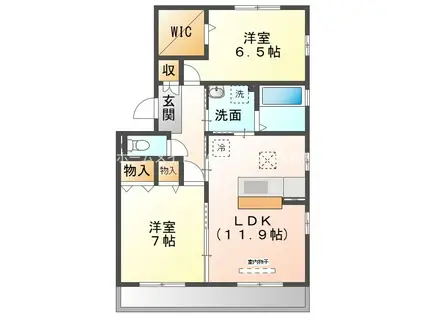 レジデンス芦原A(2LDK/1階)の間取り写真