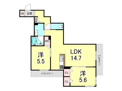 サニーヒル南多聞(2LDK/1階)の間取り写真