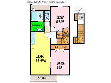 プレ ブリッジ シェトワIII(2LDK/2階)の間取り写真