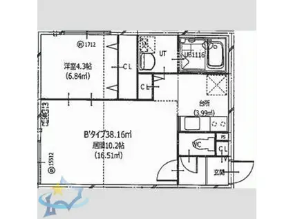 HERO YAMAHANA2(1LDK/2階)の間取り写真